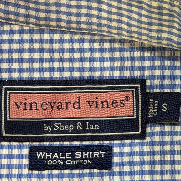 Vineyard Vines Men's Blue and White Checkered Shirt Whale Shirt - Picture 4 of 4